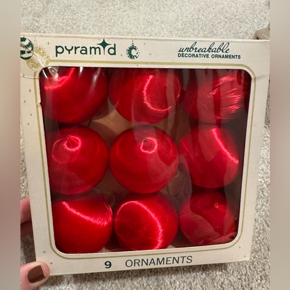 Pyramid Other - 4 boxes Pyramid satin Red Unbreakable Holiday Ornaments mcm festive